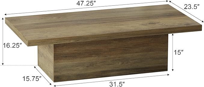 Farmhouse Coffee Table, 47.25" Modern Center Tables Wood Cocktail Table, Scratch-Resistant Accent Table with Sturdy Frame for Living Room, Home Office & Lounge