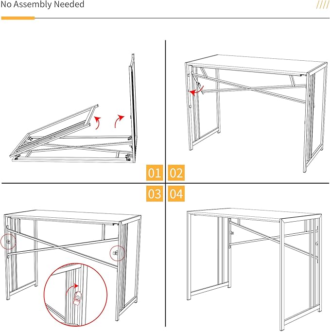 40 inch Folding Desk, Writing Gaming Computer Camping Desk, No Assembly Required Home Office Table, Black Oak