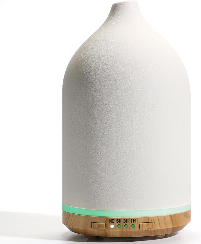 BOXING 250ML Esseantial Oil Diffuser, Ultrasonic Aromatherapy Diffusers for Home & Large Room, 7 Colors of Night Light for Bedroom, Timer, Quiet Operation, Stylish Ceramic, Auto Shut Off, White