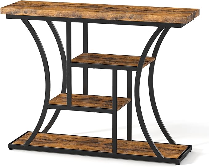 41.3" Industrial 4 - Tier Console Table with Curved Metal Frame, Narrow Long Sofa Table & Entryway Table with Storage Shelves for Living Room, Accent Table for Hallway Furniture Foyer