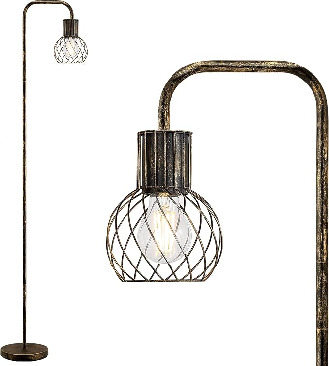 Industrial Floor Lamp, Antique Bronze Standing Lamp Modern with 6W LED Bulb, Foot Switch, Metal Tall Lamps for Living Room, Bedroom, Office, Vintage Stand Up Lamp, Minimalist Farmhouse Floor Lamp