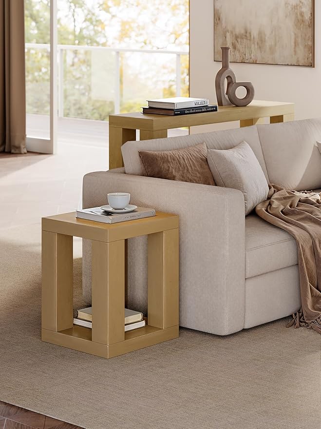 Wood End Table, 2-Tier Bedside Table with Storage Shelves, 24 Inch Modern Side Table for Living Room, Wooden Nightstand for Bedroom or Small Spaces, Easy to Assemble, Natural