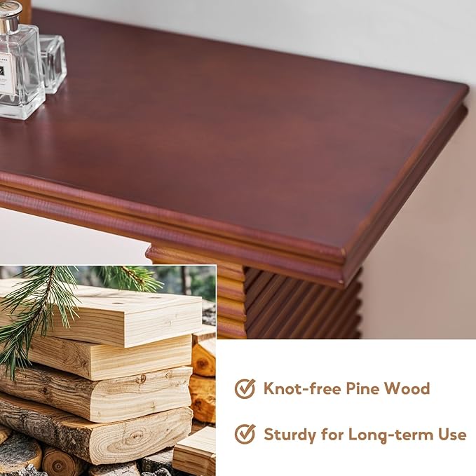 Wnutress Wood Console Table, 55.3" Long Sofa Table, Farmhouse Fluted Entryway Table for Living Room, Hallway, Entrance Foyer, Easy Assembly,Reddish Brown