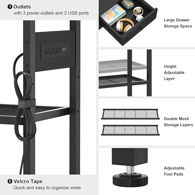 Ecoprsio Entryway Table with Outlets and USB Ports, Console Table with 2 Drawers, Small Sofa Table with Storage Shelves for Living Room, Couch, Hallway, Foyer, Kitchen Counter, 32'', Black