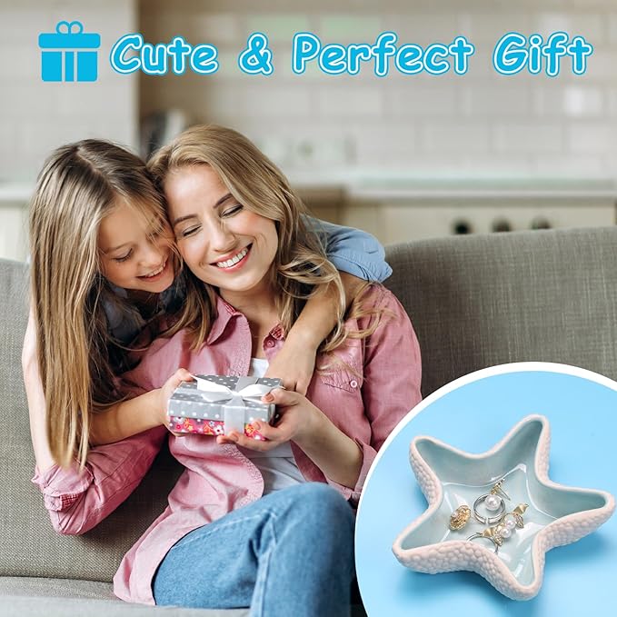 Jewelry Dish Tray For Coastal Beach Room Decor,Cute Ceramic Ring Holder Gift For Women Sister Mom Friend ,Decorative Trinket Jewelry Organizer Tray For Rings Earrings Necklaces ets (Blue conch)