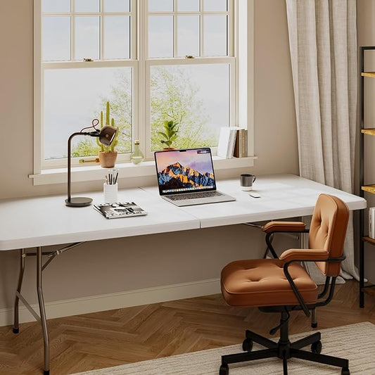 6FT（30"x72"） Folding Table, Indoor Outdoor Heavy Duty Table with Carrying Handle,Portable Plastic Fold up Table for Picnic/Party/Camping/Office/School