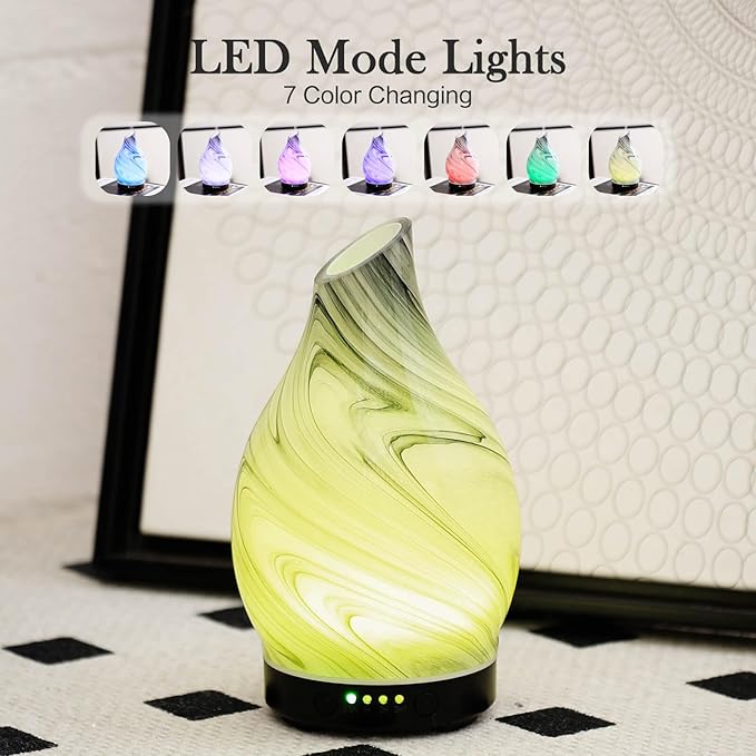 Porseme 150ml Essential Oil Diffuser Glass Color Changing Aroma Air Diffusers Aromatherapy Ultrasonic Cool Mist Humidifier 6 Running Hours Waterless Auto-Off for Sleeping Yoga Office (Mini Blue Ink)