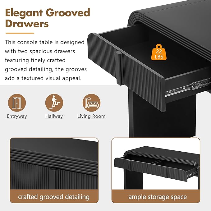 kevinplus 55'' Modern Console Table Sofa Table Entryway Table with 2 Drawers for Living Room, Contemporary Wood Console Table Sofa Table Sturdy Construction for Living Room, Black