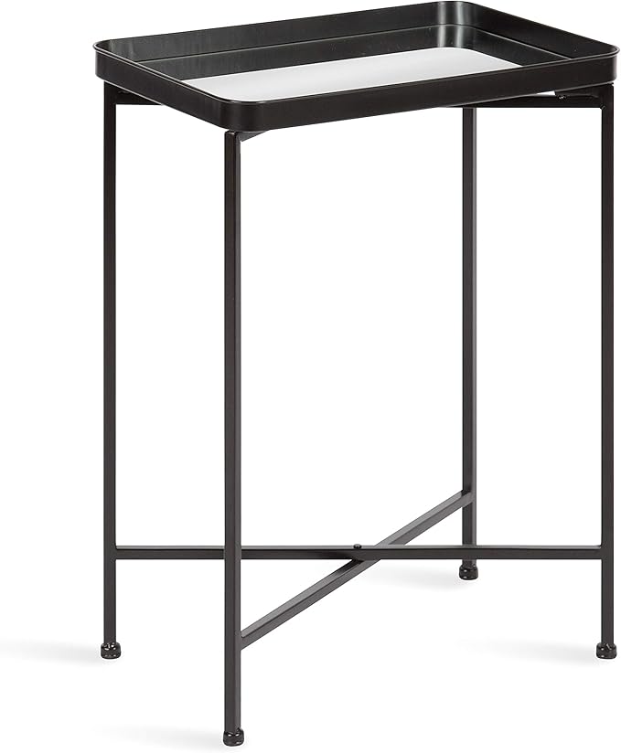 Kate and Laurel Celia Modern Side Table, 18 x 12 x 26, Black, Foldable Rectangular End Table for Storage and Display