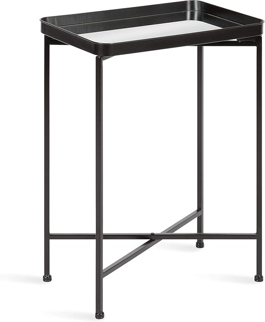 Kate and Laurel Celia Modern Side Table, 18 x 12 x 26, Black, Foldable Rectangular End Table for Storage and Display