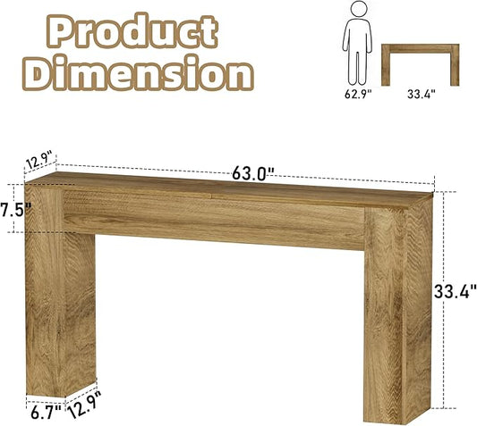 JUSTOGO 63" Long Console Table, Wood Entryway Table Behind The Couch, Rectangular Farmhouse Sofa Table with Heavy Duty Legs, Accent Furniture for Living Room, Entrance, Hallway, Foyer, Brown