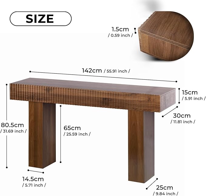 ZYBT 56-Inch Long Console Table, Wooden Narrow Rectangular Sofa Table Behind The Couch, Farmhouse Entryway Table for Entrance, Hallway,Living Room,Bedroom, Home Office,Brown