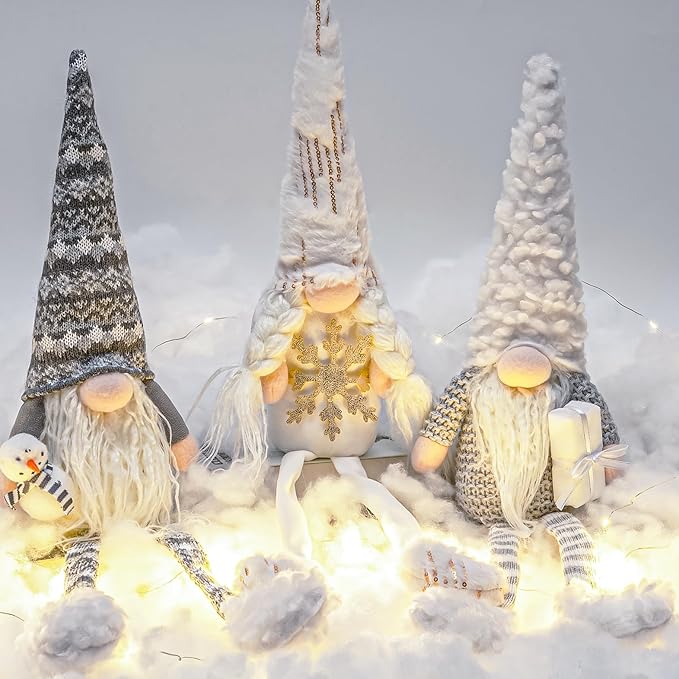 DraMosary Christmas Gnomes Plush Elf Decoration,3PCS Handmade Winter Gnomes Snowflake for Home Office Table Ornament Tiered Tray Party Decor