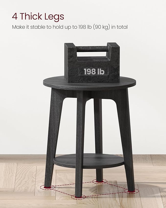 VASAGLE MAEZO Collection - Side Table, 2-Tier Small Round End Table, Nightstand with Tapered Legs, Curved Transitions, for Small Spaces, Living Room, Bedroom, Charcoal Gray ULET283T22