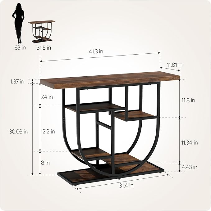 Modern Console Table for Entryway with Storage: 41.3 Inch Wood Sofa Tables for Living Room - Narrow Farmhouse Accent Desk for Home Decor