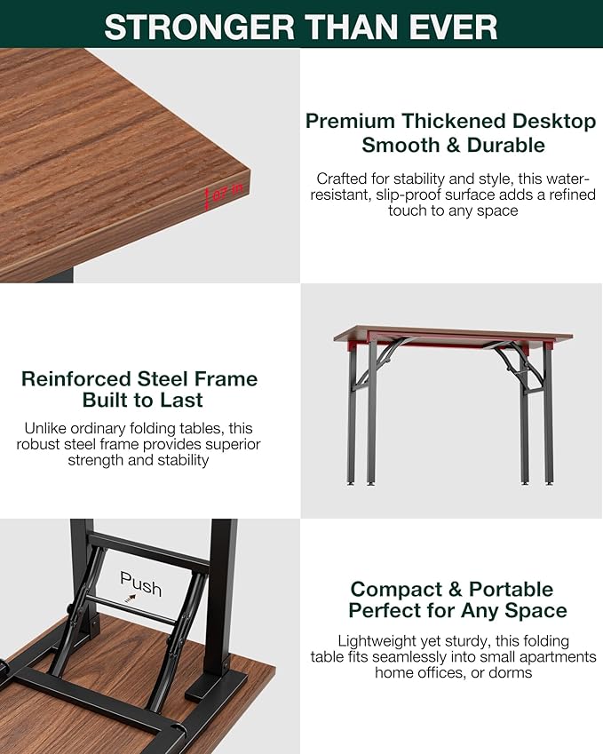 Frylr Small Folding Computer Desk – Portable 43.3 Inch Foldable Laptop Table, Collapsible and Compact for Easy and Fast Setup, Lightweight for Small Spaces, Home Craft and Study Use, Dark Walnut