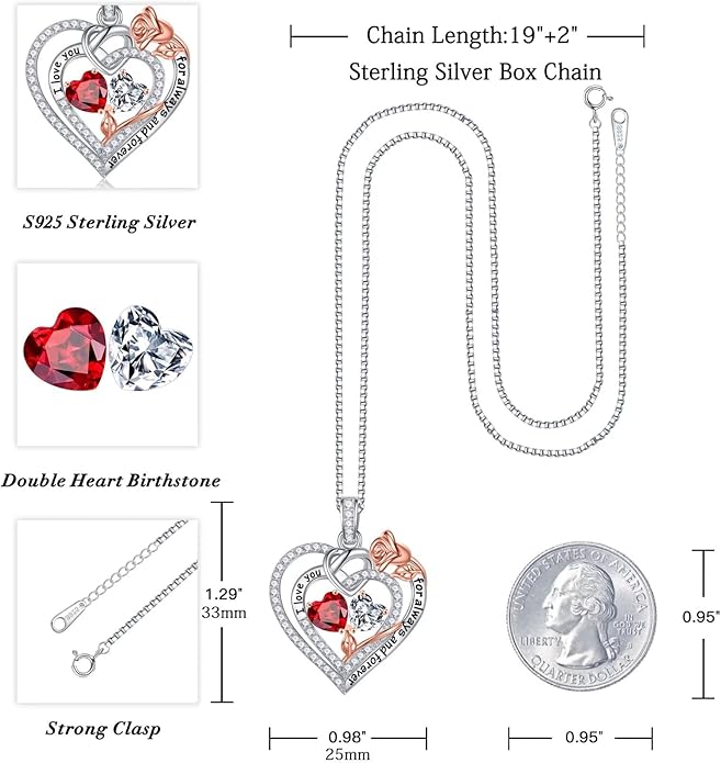 Iefil Christmas Gifts for Wife Women - 925 Sterling Silver Double Birthstone Necklace, Anniversary Birthday Gifts for Women, Jewelry Gift for Wife Girlfriend Mom Her