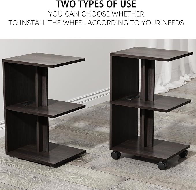 Night Stand with Charging Station, Small Side Table for Couch, USB Ports and Outlet, End Table with 3-Layer Storage Shelves for Small Spaces, Living Room, Bedroom, Bedside (2, Brown)