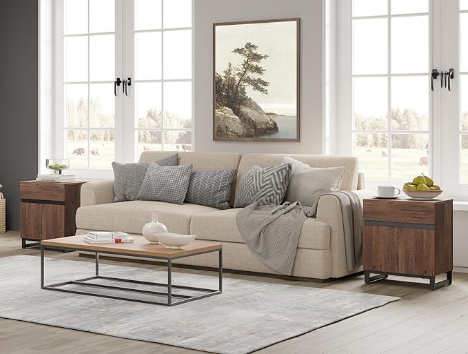 WAMPAT 2 Pack Modern End Table with 1 Drawer & 1 Storage Cabinet, Farmhouse Sofa Table with 2 Open Door, Wood Rustic Side End Table for Living Room, Nighstand for Bedroom, Brown