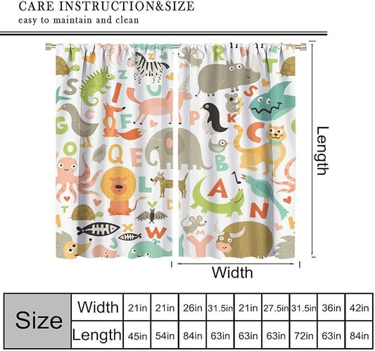 BAEKJIN Alphabet Curtains，Cute Cartoon Animals English Pattern Print Decor Window Drapes for Bedroom Living Room 42x45 Inch