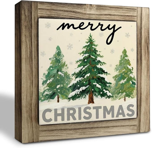 Merry Christmas Wood Sign, Christmas Tree Decors Art, Xmas Home Decors, Decorative Wooden Table Signs, Farmhouse Tabletop Decor, Xmas Holiday Party Decor Ornaments