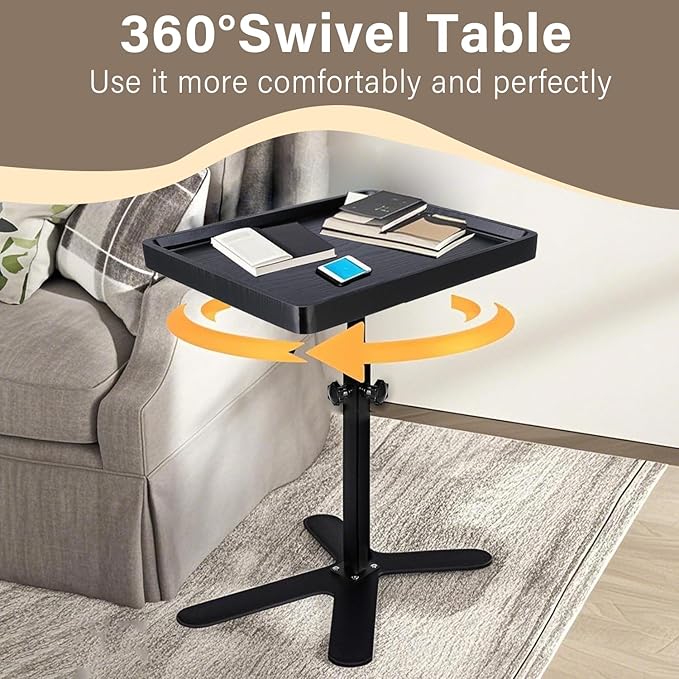 Simcat Adjustable Height Side Table TV Tray, C Shaped End Table, Couch Tables for Living Room, Bedroom, Corners and Office(Black)