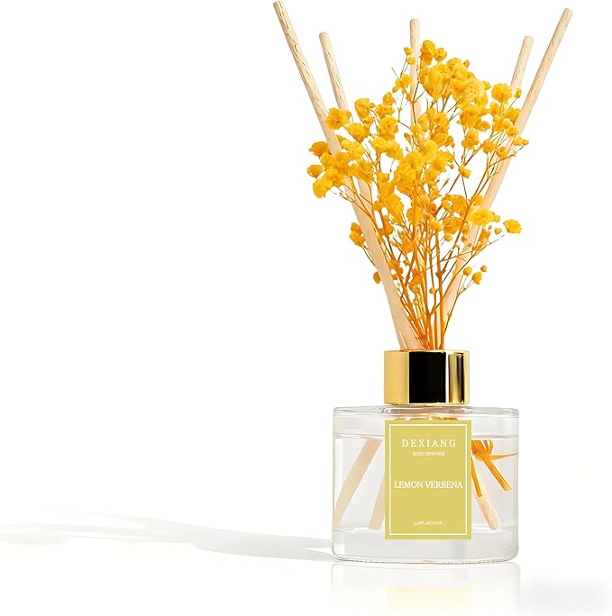 Reed Diffuser Set - 3.38 fl oz (100ml) Lemon Verbena Essential Oil with 6 Reed Sticks | Home & Bathroom Decor
