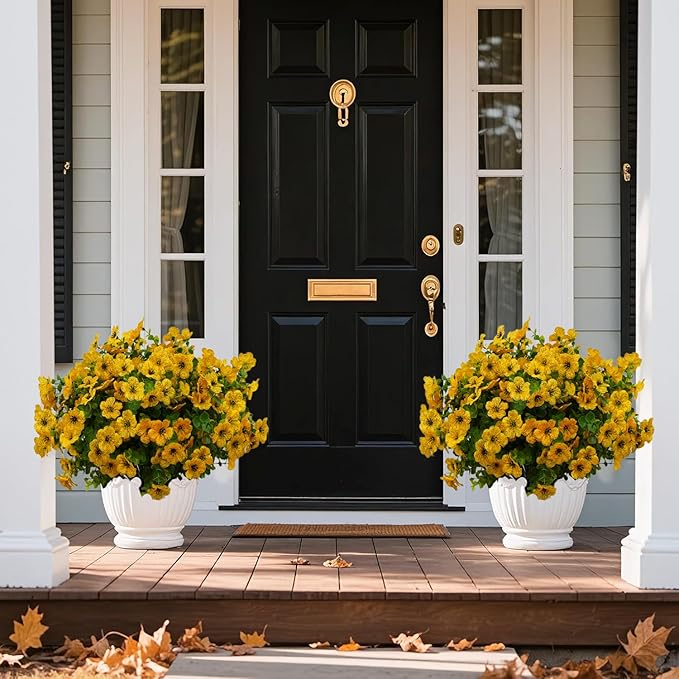 12 Bundles Artificial Flowers for Outdoor Indoor Fake Flowers uv Resistant Artificial Outdoor Flowers Fake Plants for Porch Garden Home Patio Decor (Yellow)