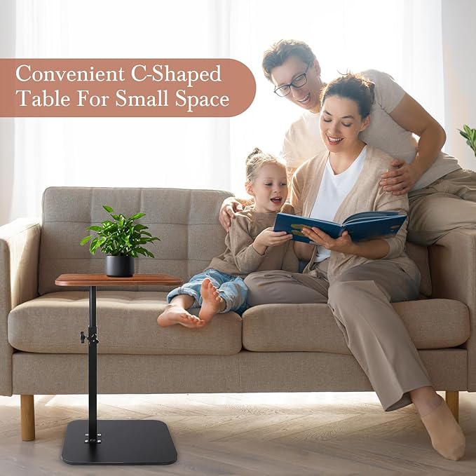 C Shaped Table, Sofa Armrest Tray End Table, Perfect for Couch, Bed, or Small Spaces（Walnut）