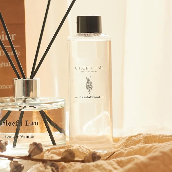 Chloefu LAN Sandalwood Essential Oil Scented Diffuser Oil 200ml/6.76 fl oz for Home, Scented Oils Diffuser Refill, Diffuser Sticks, Bathroom Diffuser, Best for Aromatherapy, SPA and Home, 0% Alcohol
