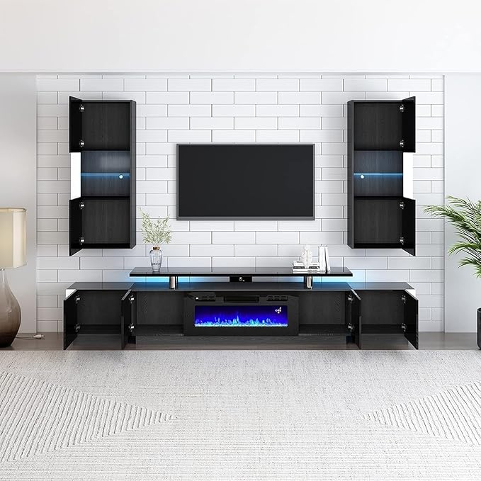 AMERLIFE 2PCS Entertainment Center Side Table Set with Storage, Modern High Gloss End Tables with 2 Cabinet Doors, for Living Room/Bedroom/Office