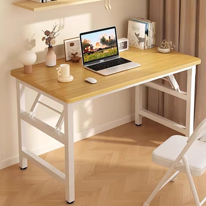 39.4 Inch Foldable Desks for Small Spaces,Foldable Desk No Assembly,Small Table for Bedroom,Teak.