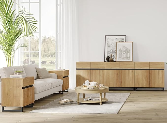 WAMPAT Modern End Table with 1 Drawer & 1 Storage Cabinet, Farmhouse Sofa Table with 2 Open Door, Wood Rustic Side End Table for Living Room, Nighstand for Bedroom, Oak