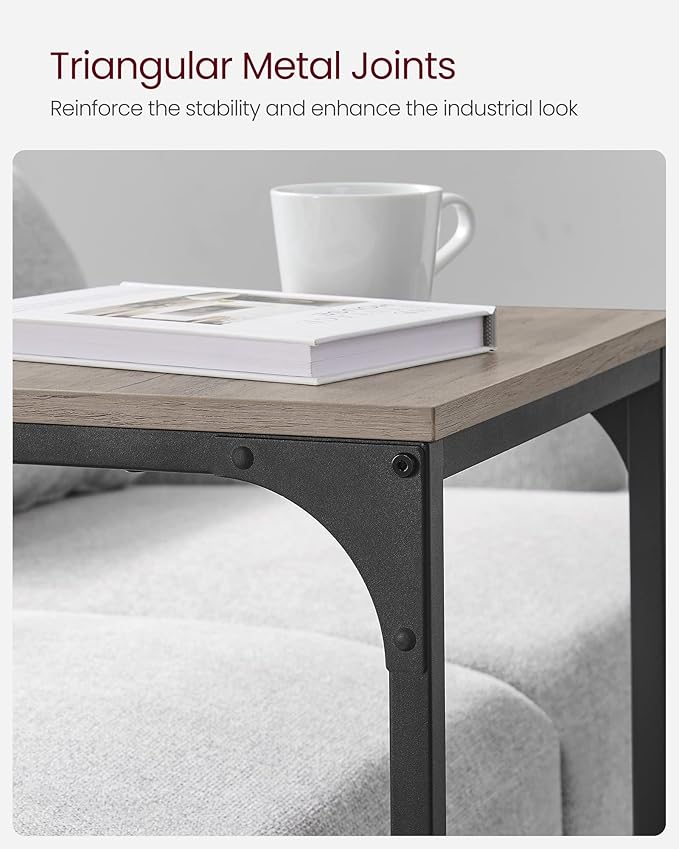 VASAGLE C-Shaped End Table, Side Table for Sofa, Couch Table with Metal Frame, Small TV Tray Table for Living Room, Bedroom, Greige and Black