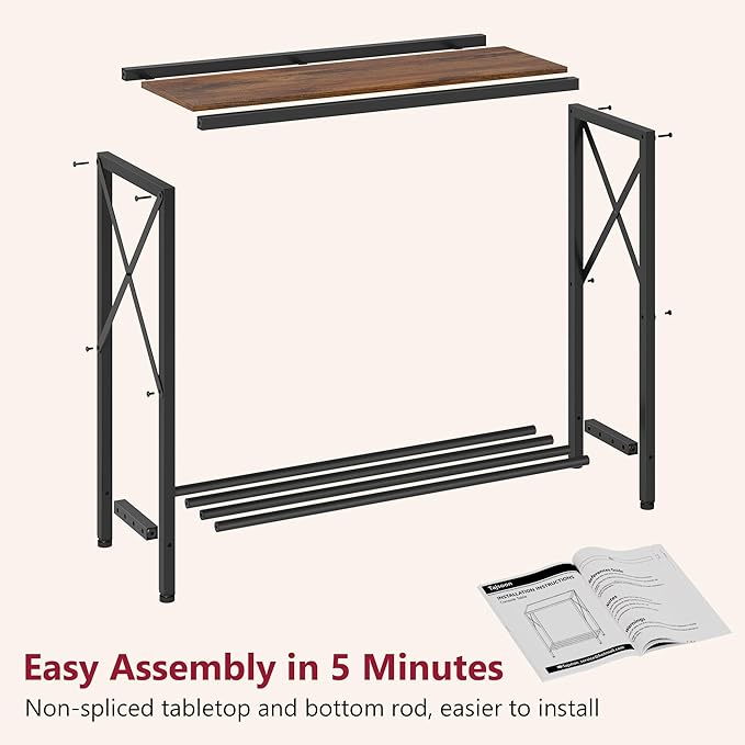 Tajsoon 2 Pack Console Table, 2 Tier Small Hallway Table, Narrow Sofa Table for Entryway with Open Shelves for Living Room, Hallway, Foyer, Office, Rustic Brown