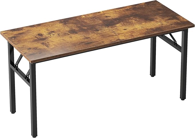 Need Folding Desk, 54 inch Large Computer Desk for Home Office, No Install Needed Study Student Writing Table Desk Workstation, Rustic Brown