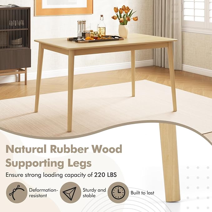 Giantex 48-Inch Dining Table with Rubber Wood Legs, 220 LBS Capacity, Farmhouse Rectangular Dinette Table for Dinner, Small Space, Apartment, Dining Room Table, Kitchen, Natural