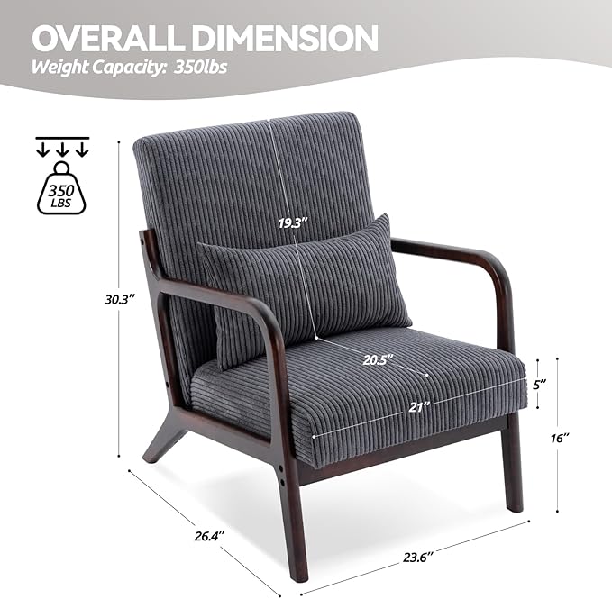 Mid Century Modern Accent Chairs Set of 2, Living Room Chairs Boho Armchair Set of 2 with Lumbar Pillow Solid Wood Frame & Corduroy Fabrics for Living Room Bedroom