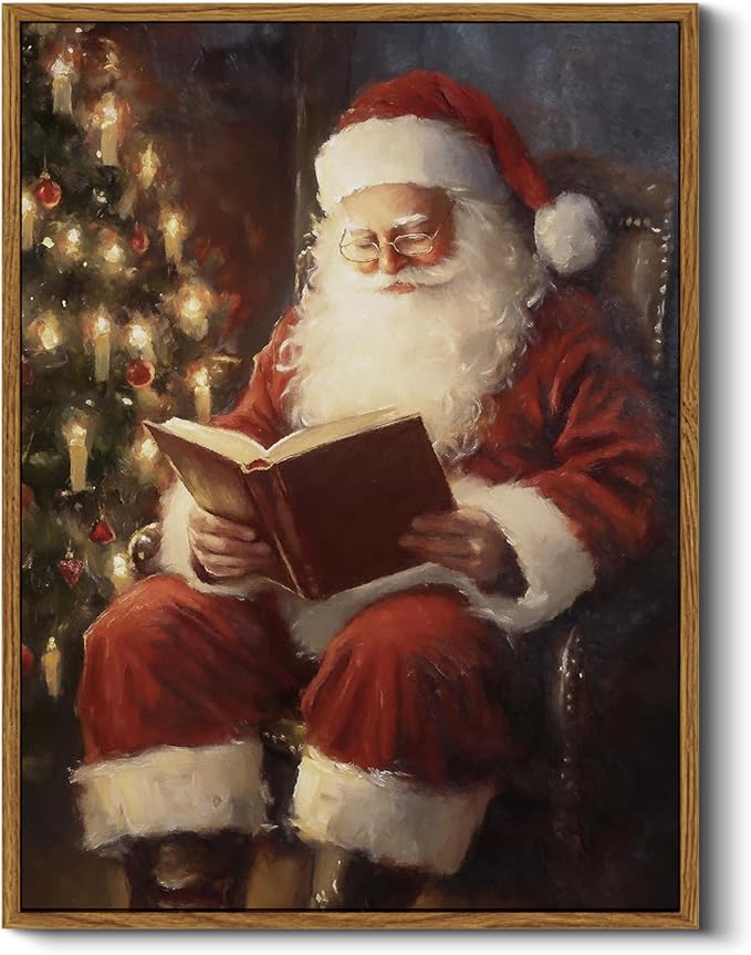 ARPEOTCY Framed Canvas Wall Art, Vintage Christmas Decor, Living Room Retro Santa Picture, Home Winter Decor for Bedroom Bathroom, Cottagecore Xmas Holiday Decorations Gifts, 12x16 Inch