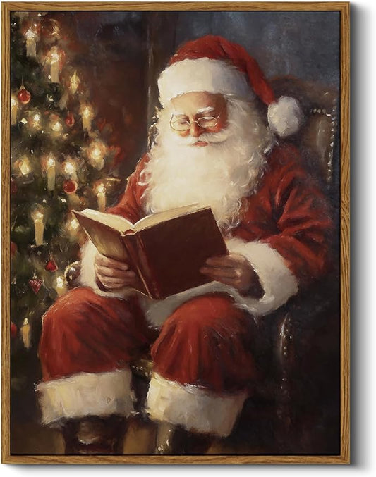 ARPEOTCY Framed Canvas Wall Art, Vintage Christmas Decor, Living Room Retro Santa Picture, Home Winter Decor for Bedroom Bathroom, Cottagecore Xmas Holiday Decorations Gifts, 12x16 Inch