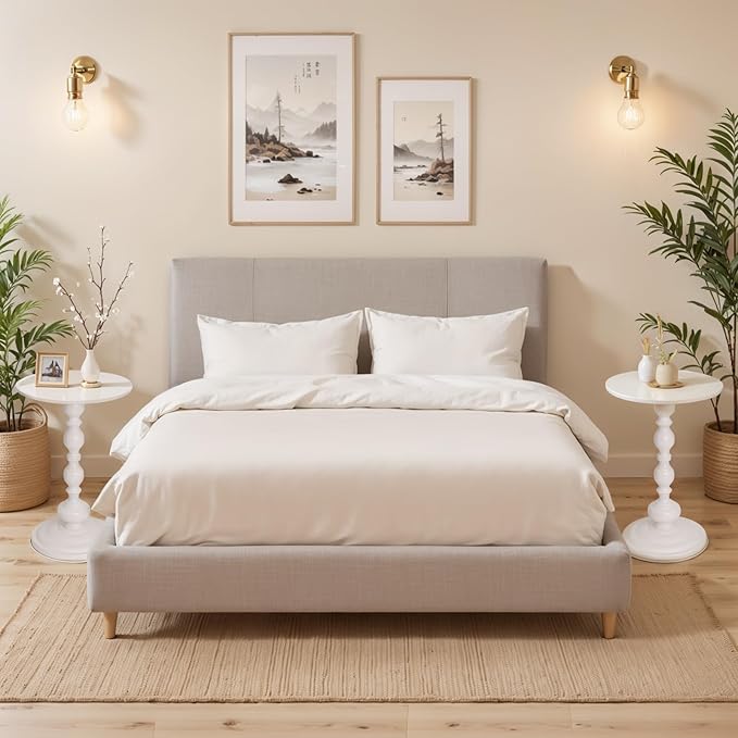 Metal Small Round End Table,Vintage Bedside Drink Table Nightstand for Small Spaces,Modern Accent Pedestal Tables Coffee Tables for Living Room, Bedroom, Corners, Patio,White