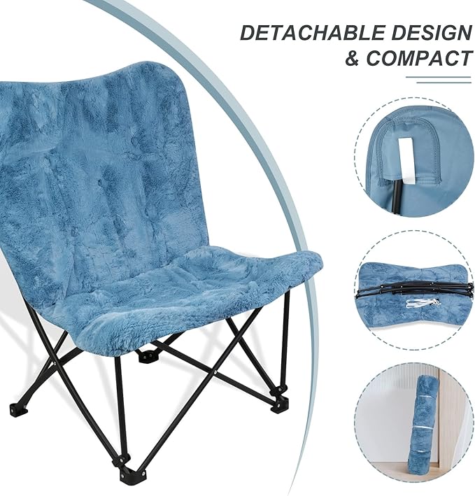 Extra Large Faux Fur Foldable Butterfly Chair (Lake Blue)
