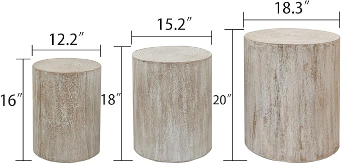 Nesting Coffee Table Set of 3, Modern Round Wooden Circle Accent Coffee Tables for Small Spaces Living Room Bedroom Balcony Office Drum Side Table