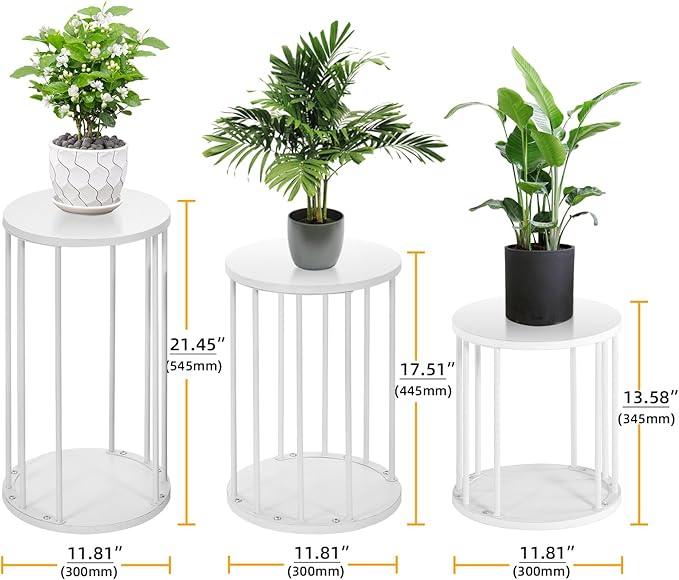 Plant Stand Indoor,small plant stool,Flower Pot Corner stand holder,Mid Century Heavy Duty Metal Tall Home Decor,Modern Round End Table,Small Rustic Display Stand for Living Room,Bedroom (White,3 Packs)