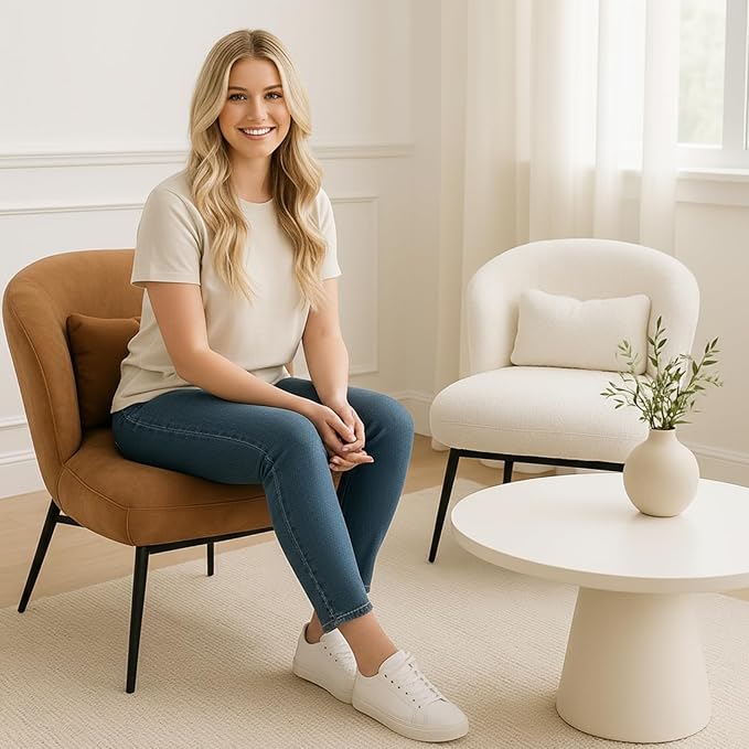 DUOMAY Modern Accent Chair, PU Upholstered Leisure Chair Single Sofa Chair Lounge Chair with Lumbar Pillow Metal Legs Slipper Chair for Living Room Bedroom Office, Brown