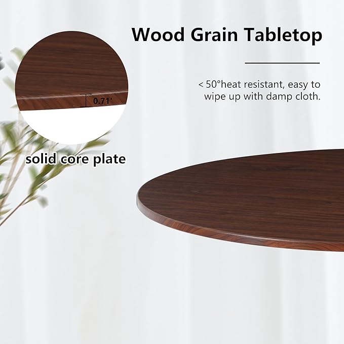 Round Dining Table, Circle Dining Table for 4-6 42 in, Modern Farmhouse Dinner Table Breakfast Tulip Table, for Kitchen/Small Space/Little Nook - Walnut