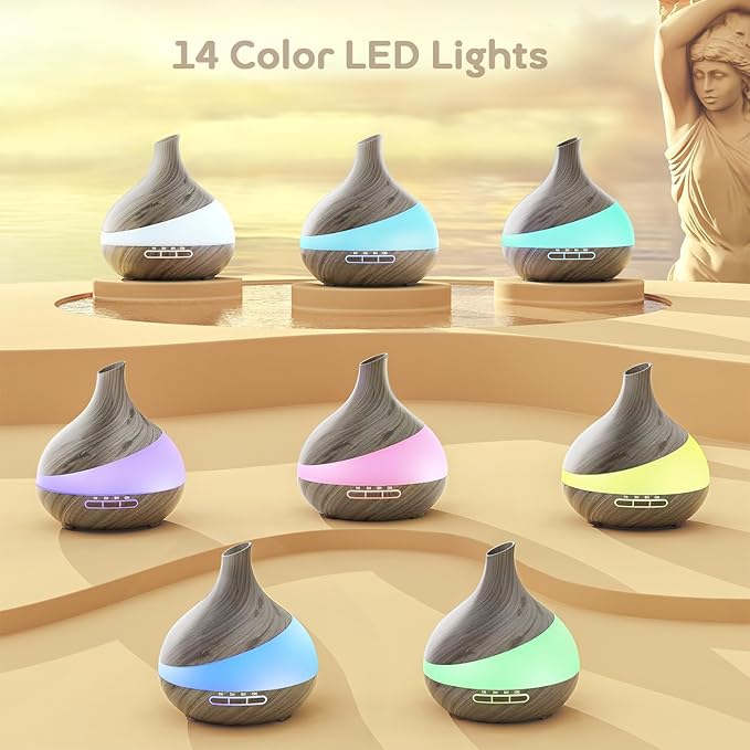 500ML Essential Oil Diffuser: Aroma Diffuser with Remote Control for Hotel Spa Yoga Room - Humidifiers for Bedroom with 14 Colors LED Night Light for Kids/Women Home Relaxation