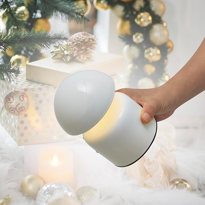 Modern Cordless Mushroom Small Table Lamp Touch LED Lamps, 3-Way Dimmable Bedside Nightstand Lamp Mini Rechargeable Night Light for Bedroom, Living Room (White)