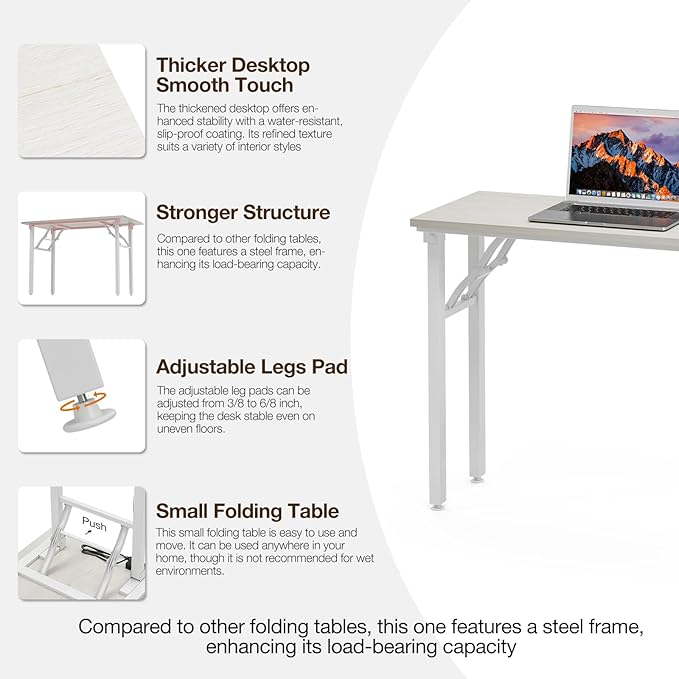 TEMI Small Computer Desk Folding Table - 35.8" Foldable Office Desk, No Assembly, Perfect for Small Spaces in Bedroom, Dorm, or Apartment, Portable Mini Desk or Study Table Compact Design, White Ash