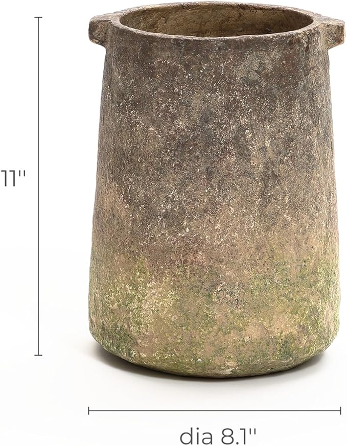 LuxenHome Rustic Vintage Cement Vase,Farmhouse Flower Vase for Room Decor Dining Table Decor,Ginger Root Brown Cement 11-Inch Tall Cylinder Vase Entry Way Table Home Decor Living Room Decor